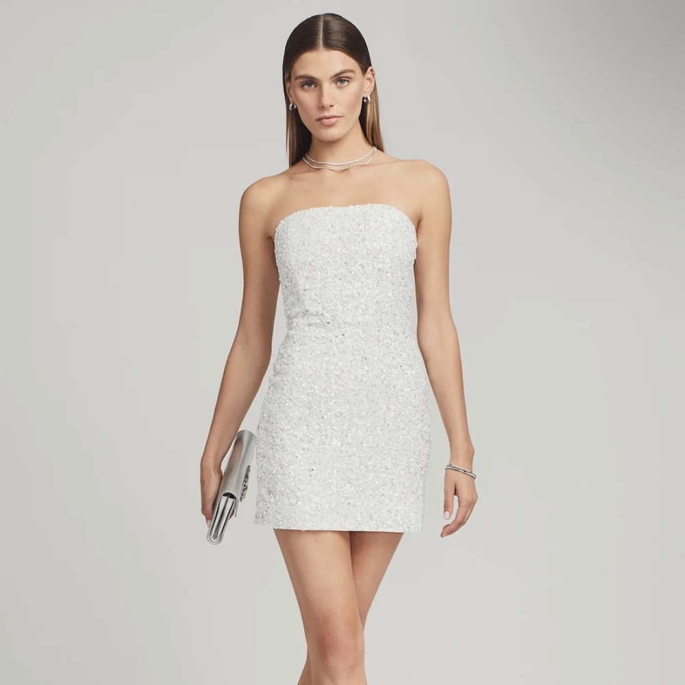 Retrofete XS strapless white & silver sequin dress